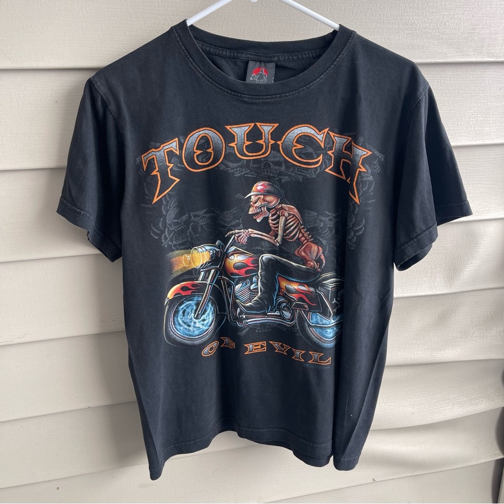 Vintage Y2K Hero‎ Buff Graphic T Shirt Men's Size M Black Skull Motorcycle Goth